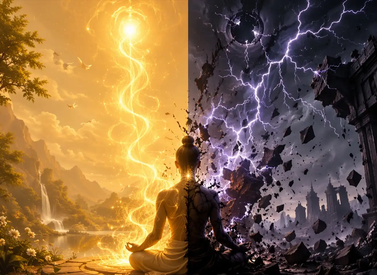 Seeker meditating on Kundalini awakening vs spiritual emergency at Nabatara Foundation